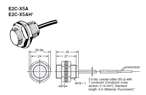 Cảm biến tiệm cận Omron E2C-X5A 3M: Ren M18, Phát hiện 5mm, Chống nhiễu Shielded Chính hãng AUT VN