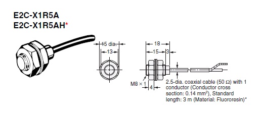Cảm biến tiệm cận Omron E2C-X1R5A 3M: Đầu M8, Phát hiện 1.5mm, Chống nhiễu Shielded