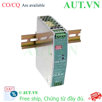 Bộ Nguồn Mean Well EDR-75-24 (24V 3.2A 75W) - Slim, DIN Rail, Chính Hãng AUT VN