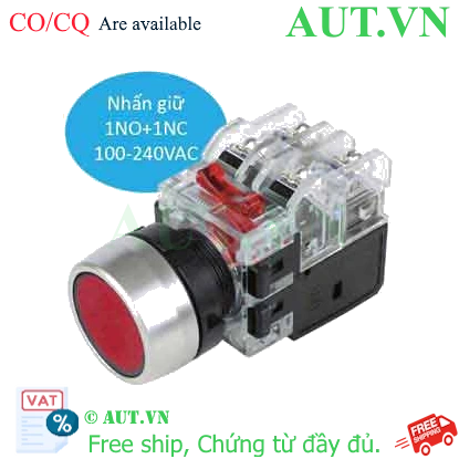 Công tắc nút nhấn Hanyong Nux MRX-RA1A0R (Phi 22mm, Đèn LED Đỏ, Nhấn giữ)