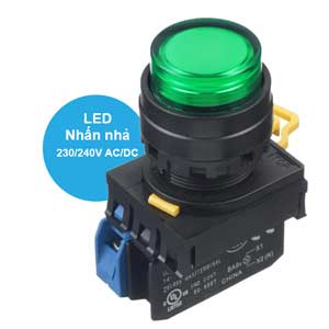 Nút Nhấn Có Đèn IDEC YW1L-M2E10QM3G Phi 22mm, 230V, Xanh Lá - Chính Hãng
