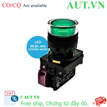Nút nhấn nhả có đèn IDEC YW1L-MF2E01QM3G, 1NC, Phi 22, Xanh Lá