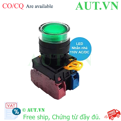 Nút nhấn có đèn IDEC YW1L-MF2E11QHG, 110VAC, Màu Xanh