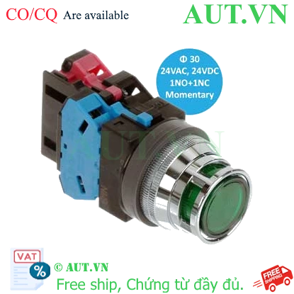 Nút Nhấn Nhả Có Đèn IDEC ALFN22211DNG, Ø30, Xanh Lá, Vành Kim Loại