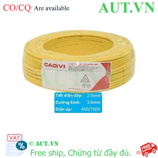 Ảnh của Dây điện cách điện PVC CADIVI VCm-2.5 (1x50/0.25)-450/750V-Y 