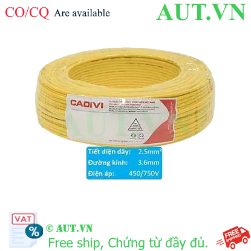 Ảnh của Dây điện cách điện PVC CADIVI VCm-2.5 (1x50/0.25)-450/750V-Y 