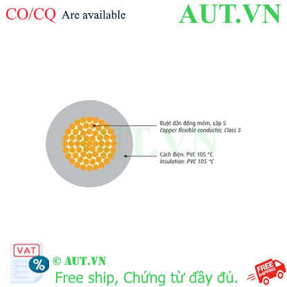 Ảnh của Dây điện cách điện PVC CADIVI VCm-50 (1x380/0.4)-0.6/1kV-E 