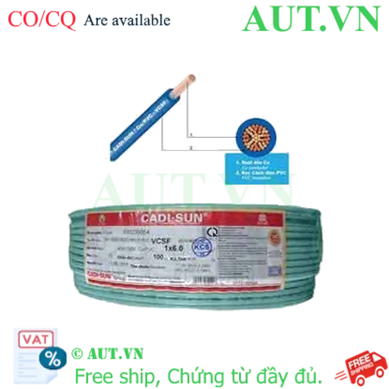 Ảnh của Dây điện đơn mềm ruột đồng CADISUN VCSF 1x6.0-G 