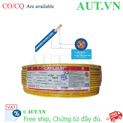 Ảnh của Dây điện đơn mềm ruột đồng CADISUN VCSF 1x6.0-Y 