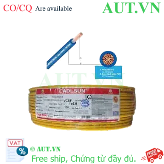 Ảnh của Dây điện đơn mềm ruột đồng CADISUN VCSF 1x6.0-Y 