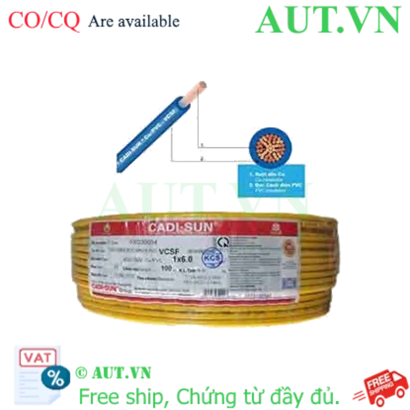 Ảnh của Dây điện đơn mềm ruột đồng CADISUN VCSF 1x6.0-Y 