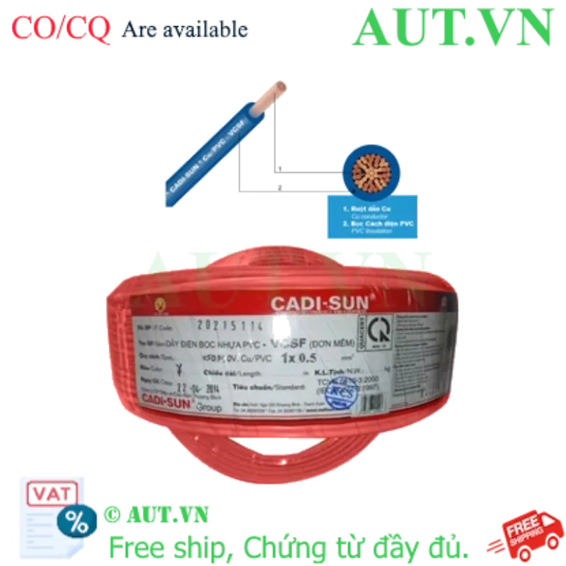 Ảnh của Dây điện đơn mềm VCSF 1x0.5-R Cadisun chính hãng