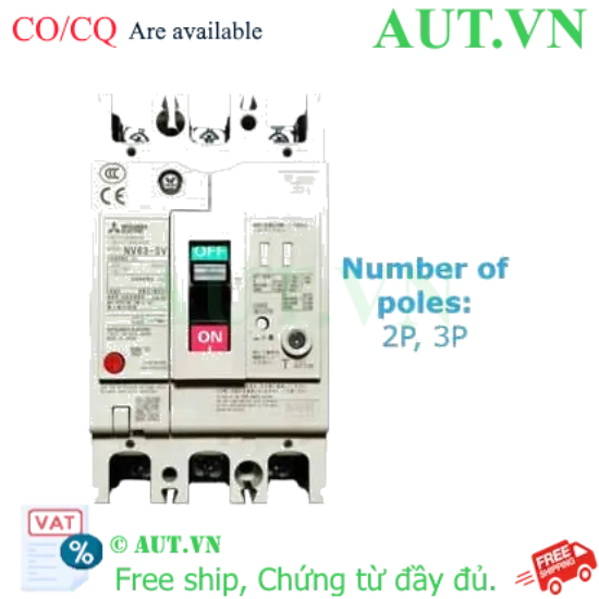 Ảnh của CB chống giật Mitsubishi NV63-SV 3P 20A 7.5kA 1.2.500mA