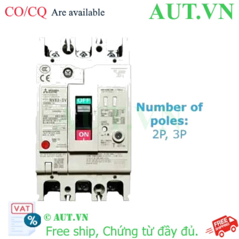 Ảnh của CB chống giật Mitsubishi NV63-SV 3P 10A 7.5kA 30mA