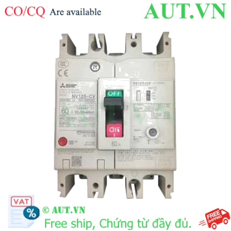 Ảnh của CB chống giật Mitsubishi NV125-CV 3P 60A 10kA 1.2.500mA TD