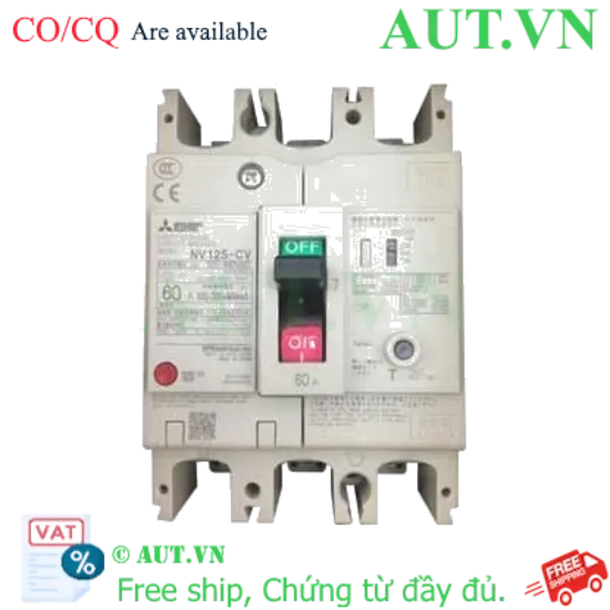 Ảnh của CB chống giật Mitsubishi NV125-CV 3P 60A 10kA 1.2.500mA TD