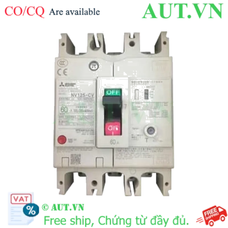 Ảnh của CB chống giật Mitsubishi NV125-CV 3P 60A 10kA 1.2.500mA TD