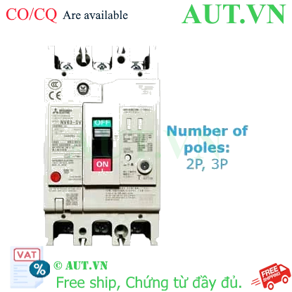 Ảnh của CB chống giật Mitsubishi NV63-SV 3P 5A 7.5kA 1.2.500mA