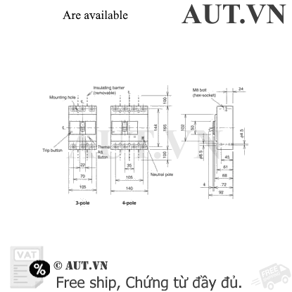 Ảnh của MCCB Mitsubishi NF160-SGV 4P 125-160A 36kA