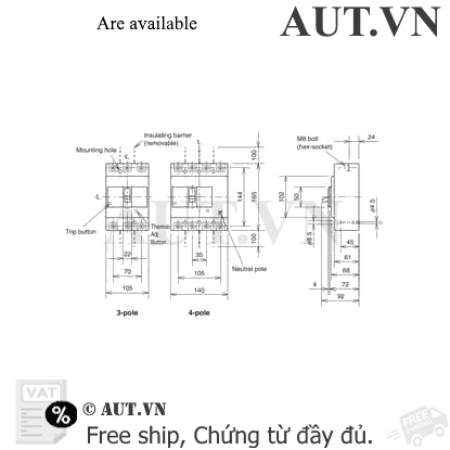 Ảnh của MCCB Mitsubishi NF160-SGV 4P 125-160A 36kA