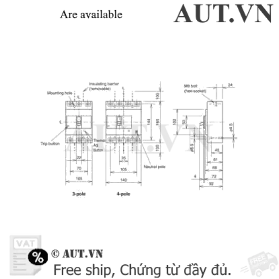 Ảnh của MCCB Mitsubishi NF160-SGV 4P 125-160A 36kA