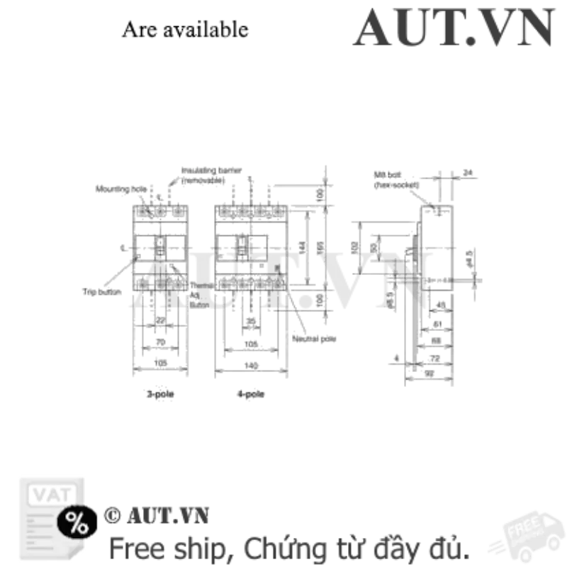 Ảnh của MCCB Mitsubishi NF160-SGV 4P 125-160A 36kA