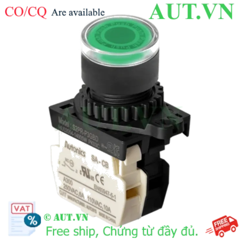 Ảnh của Công tắc nút nhấn có đèn Autonics S2PR-P3GBD | 1NC - Nhấn nhả - Xanh lá
