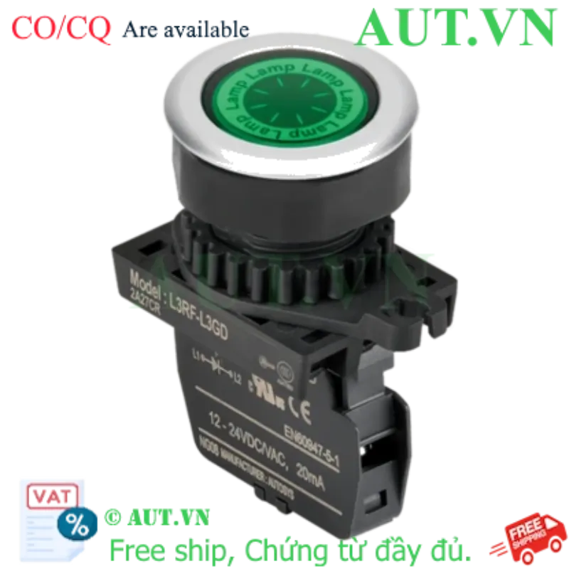 Ảnh của Công tắc nút nhấn có đèn Autonics L3RF-L3GD LED Xanh Lá, Φ30mm