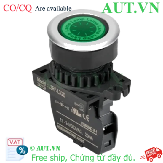 Ảnh của Công tắc Nút Nhấn Autonics L3RF-L3GL LED Xanh Lá Ø30, Đầu Tròn Phẳng