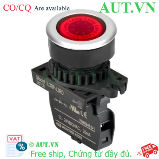Ảnh của Công Tắc Nút Nhấn Autonics L3RF-L3RL Có Đèn LED, Phi 30mm, Đầu Chìm Tròn (Màu Đỏ, 110-220VAC)