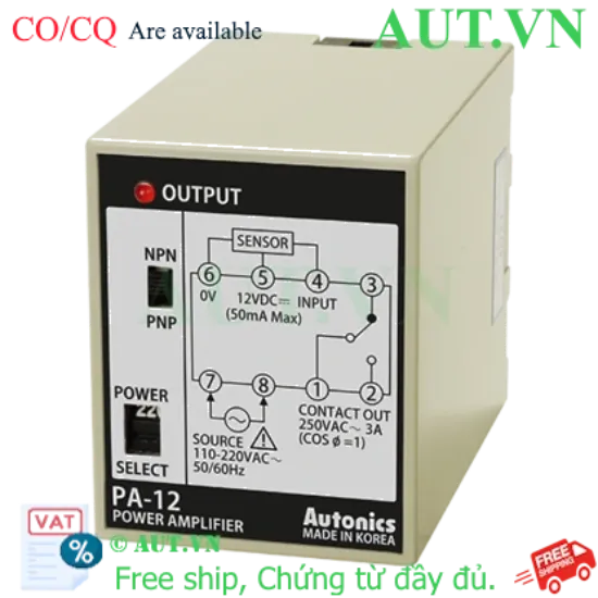 Ảnh của Bộ Điều Khiển Cảm Biến Autonics PA-12: Chuyển Đổi NPN/PNP, Ngõ Ra Relay SPDT, Tích Hợp Nguồn 12VDC - AUT VN
