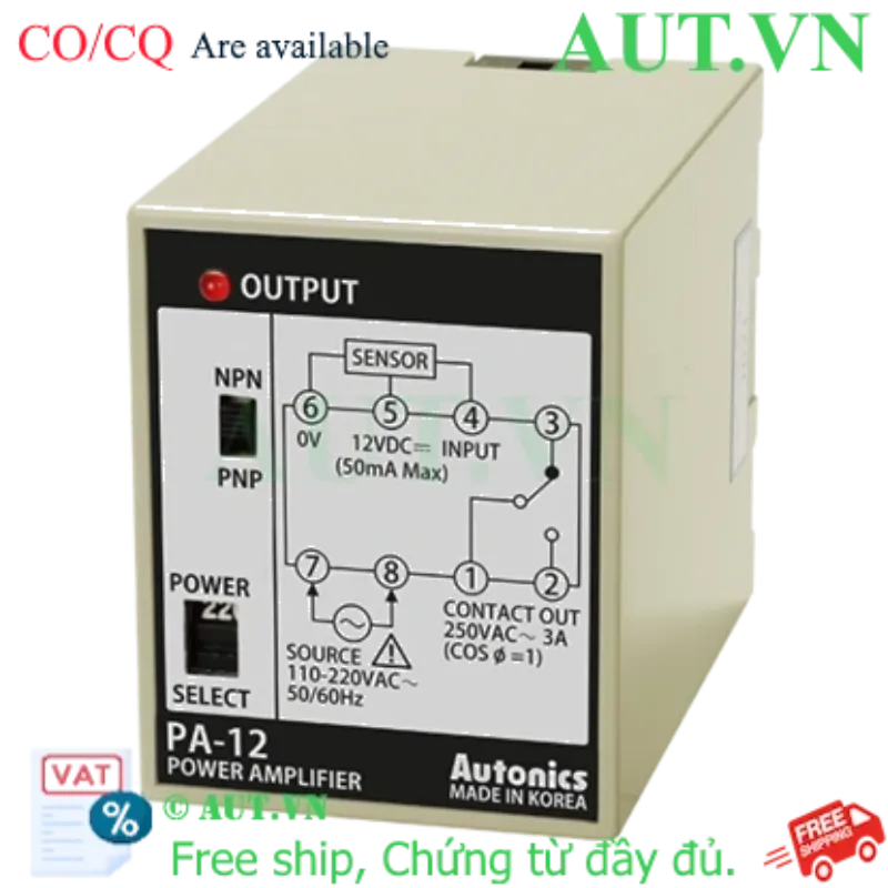 Ảnh của Bộ Chuyển Đổi Cảm Biến Autonics PA-12 | Chuyển NPN-PNP, Ngõ Ra Relay, Nguồn 12VDC