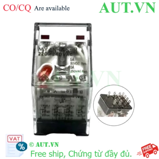 Ảnh của Rơ Le Trung Gian Omron MY4N-GS-R AC220/240 - 4PDT, Đèn LED Báo, Chính Hãng AUT VN