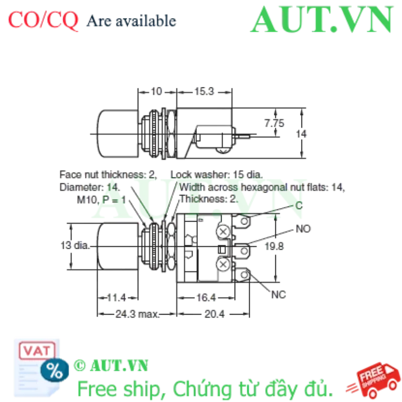 Ảnh của Công tắc nút nhấn Omron A2A-4A | Nhấn nhả, 1NO+1NC, Màu Xanh Siêu Nhỏ