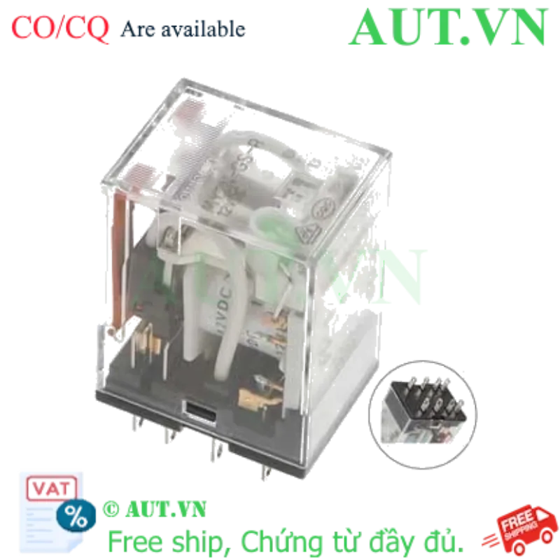 Ảnh của Rơ le trung gian Omron MY2N-GS-R DC12 - 8 Chân Dẹt, Tiếp Điểm GS Siêu Bền, Có LED Báo - AUT VN
