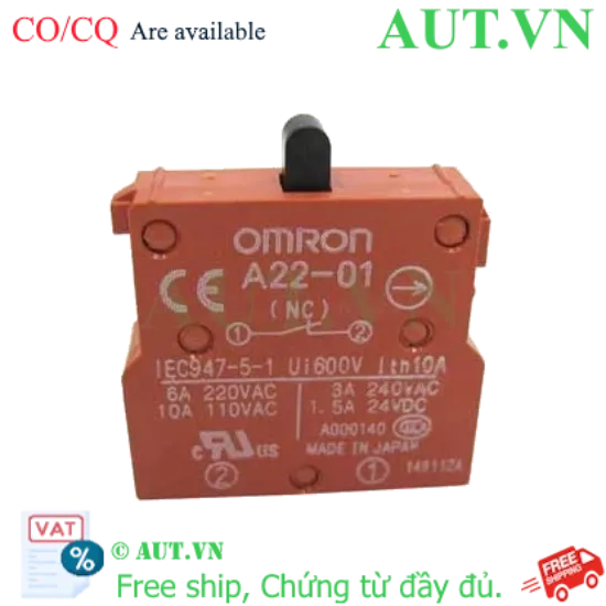 Ảnh của Khối Tiếp Điểm Omron A22-01 (1NC) - Thường Đóng, Chịu Tải 10A, Chính Hãng AUT VN