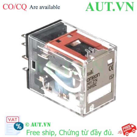 Ảnh của Rơ le trung gian Omron MY2N DC24 (S) 8 Chân Dẹt: 10A, Có LED & Nút Test - Chính hãng AUT VN