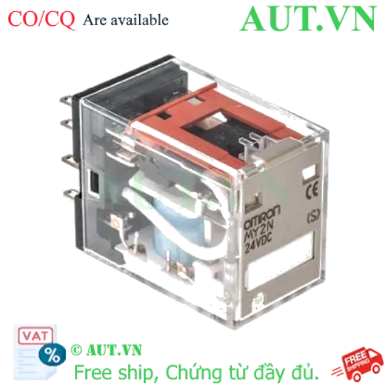Ảnh của Rơ Le Trung Gian Omron MY2N DC24 (S) 8 Chân Dẹt: 10A, Có LED & Nút Test - Chính Hãng AUT VN