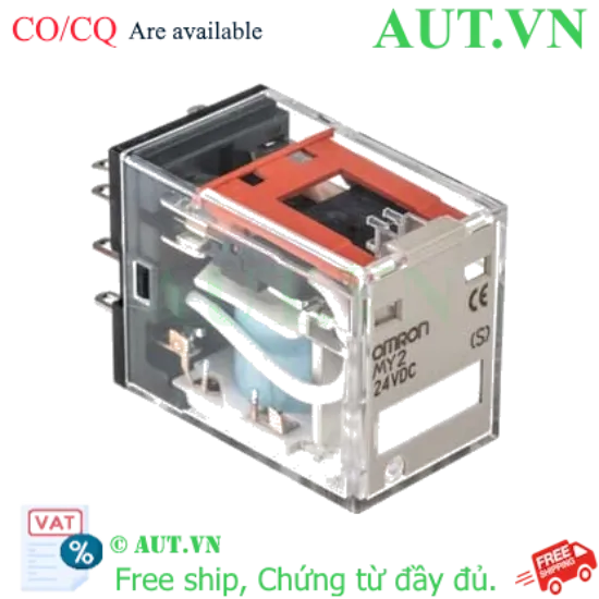 Ảnh của Rơ le trung gian Omron MY2 DC24 (S) 8 Chân Dẹt | 24VDC, 10A, Tích hợp Nút Test - Chính hãng AUT VN
