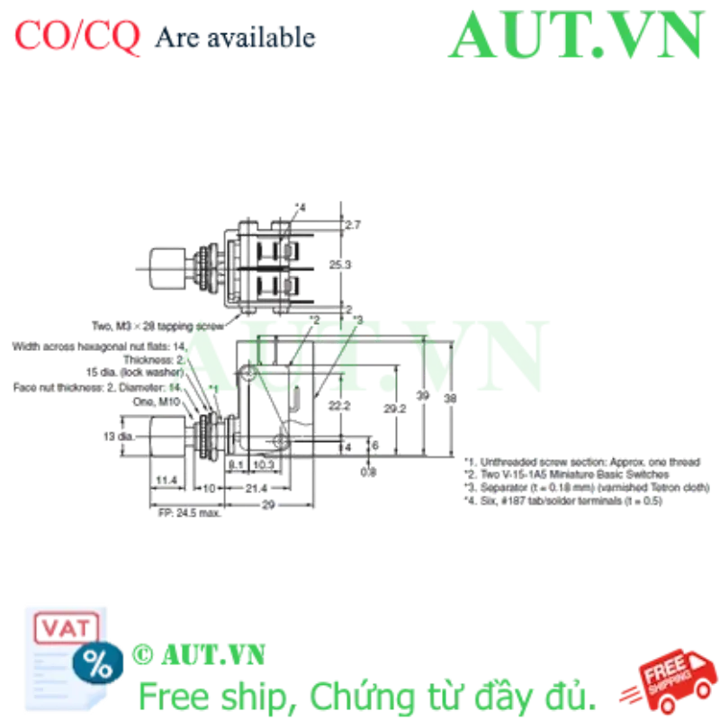 Ảnh của Công tắc nút nhấn Omron 2VAQ-4W | Nhấn nhả, DPDT (2NO+2NC), Trắng