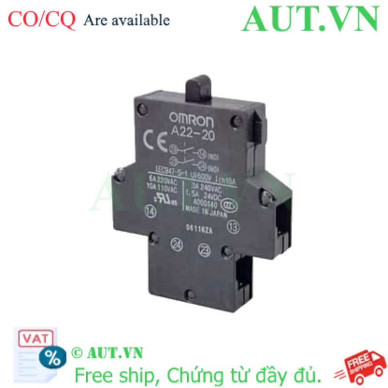 Ảnh của Khối Tiếp Điểm Omron A22-20 (2NO) - Chính Hãng, Độ Bền Cao, Chuẩn UL/CE | AUT VN