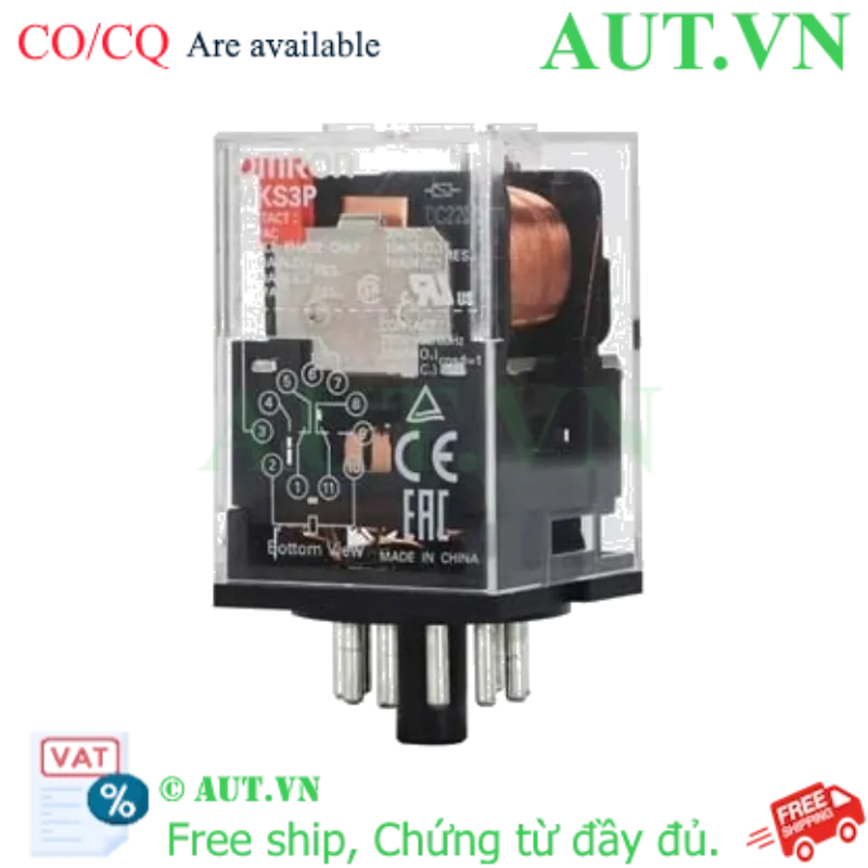 Ảnh của Rơ le trung gian Omron MKS3P DC220V | 3PDT 10A, 11 Chân, LED/Test - AUT VN