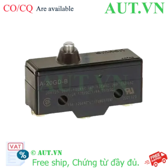 Ảnh của Công tắc hành trình Omron A-20GD-B | 20A 250VAC, SPDT, Chốt nhấn (Pin Plunger) - Chính hãng AUT VN