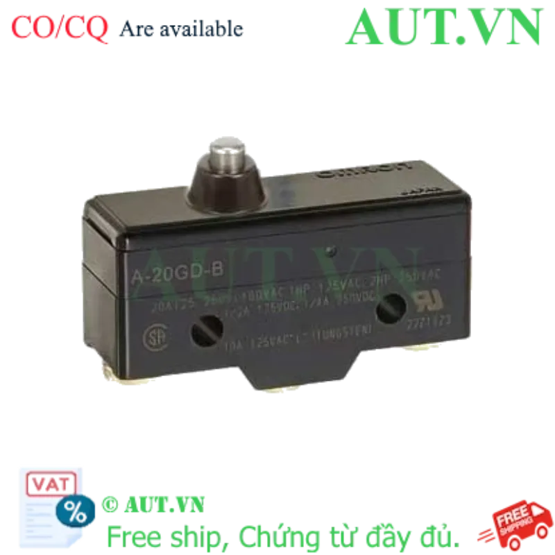 Ảnh của Công tắc hành trình Omron A-20GD-B | Chốt nhấn Pin Plunger, 20A 250VAC, SPDT