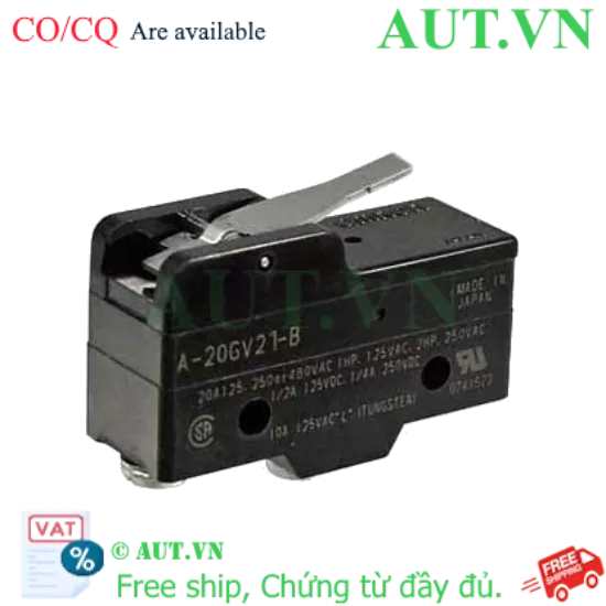 Ảnh của Công tắc hành trình Omron A-20GV21-B - 20A 250VAC, Cần Gạt Hinge Lever, SPDT Chính Hãng