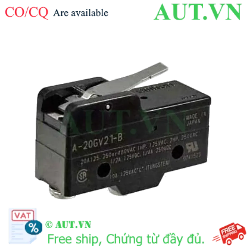 Ảnh của Công tắc hành trình Omron A-20GV21-B | 20A 250VAC, Cần gạt Hinge Lever, SPDT - Chính hãng AUT VN