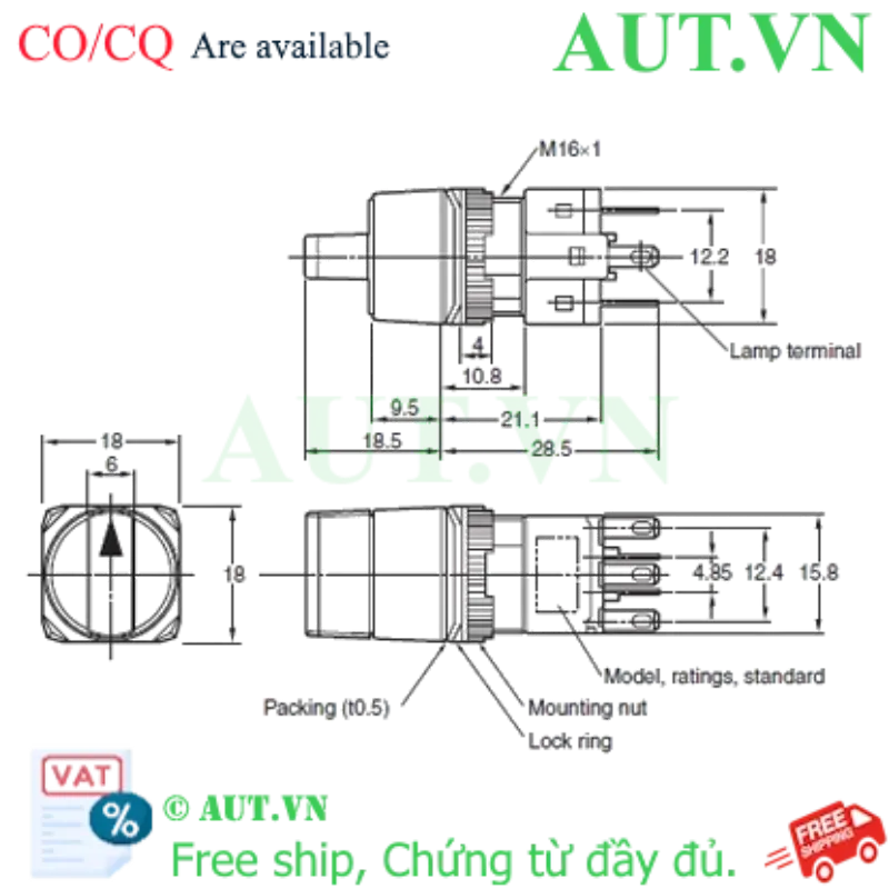 Ảnh của Công tắc nút nhấn Omron A165S-T2A-2