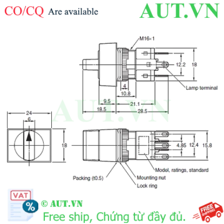 Ảnh của Công tắc nút nhấn Omron A165W-J2MG-24D-2