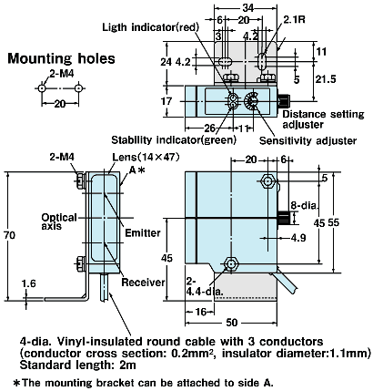 Ảnh của Cảm biến quang điện  Omron E3S-LS20XE4 2M