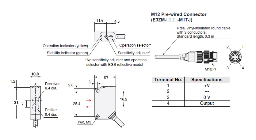 Ảnh của Cảm biến quang điện  Omron E3ZM-CD82-M1TJ 0.3M